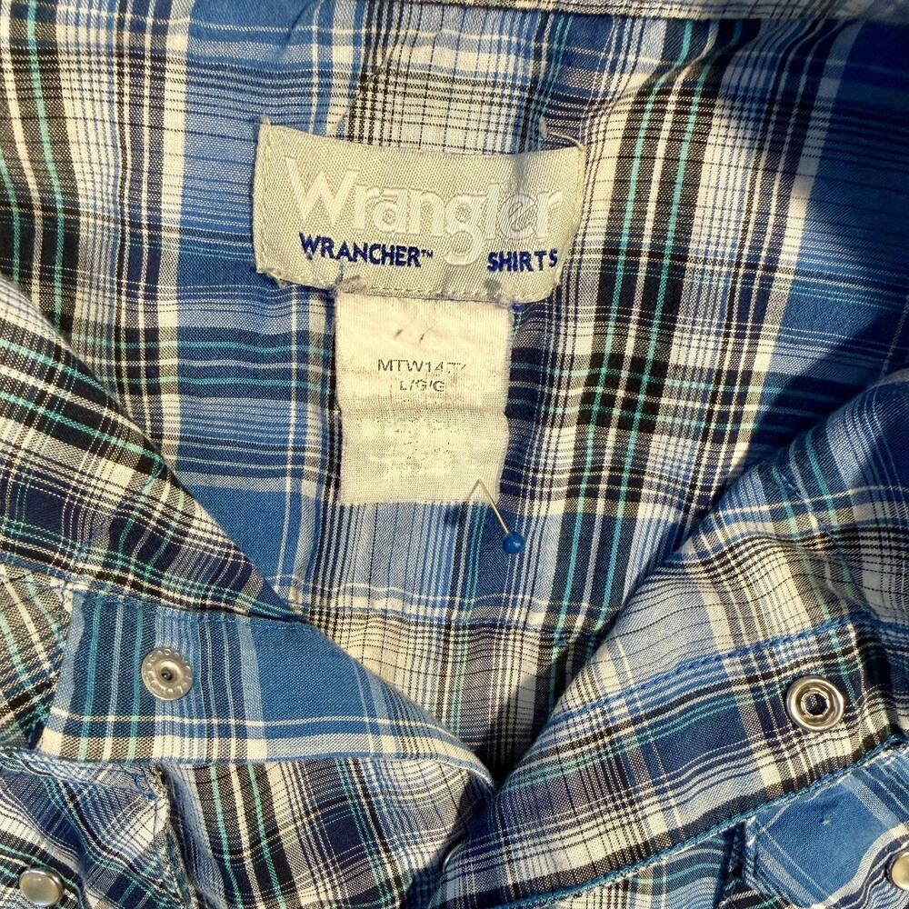 Vintage Wrangler Western Snap Shirt L Plaid Pearl Snap Cowboy USA Style - Picture 5 of 9